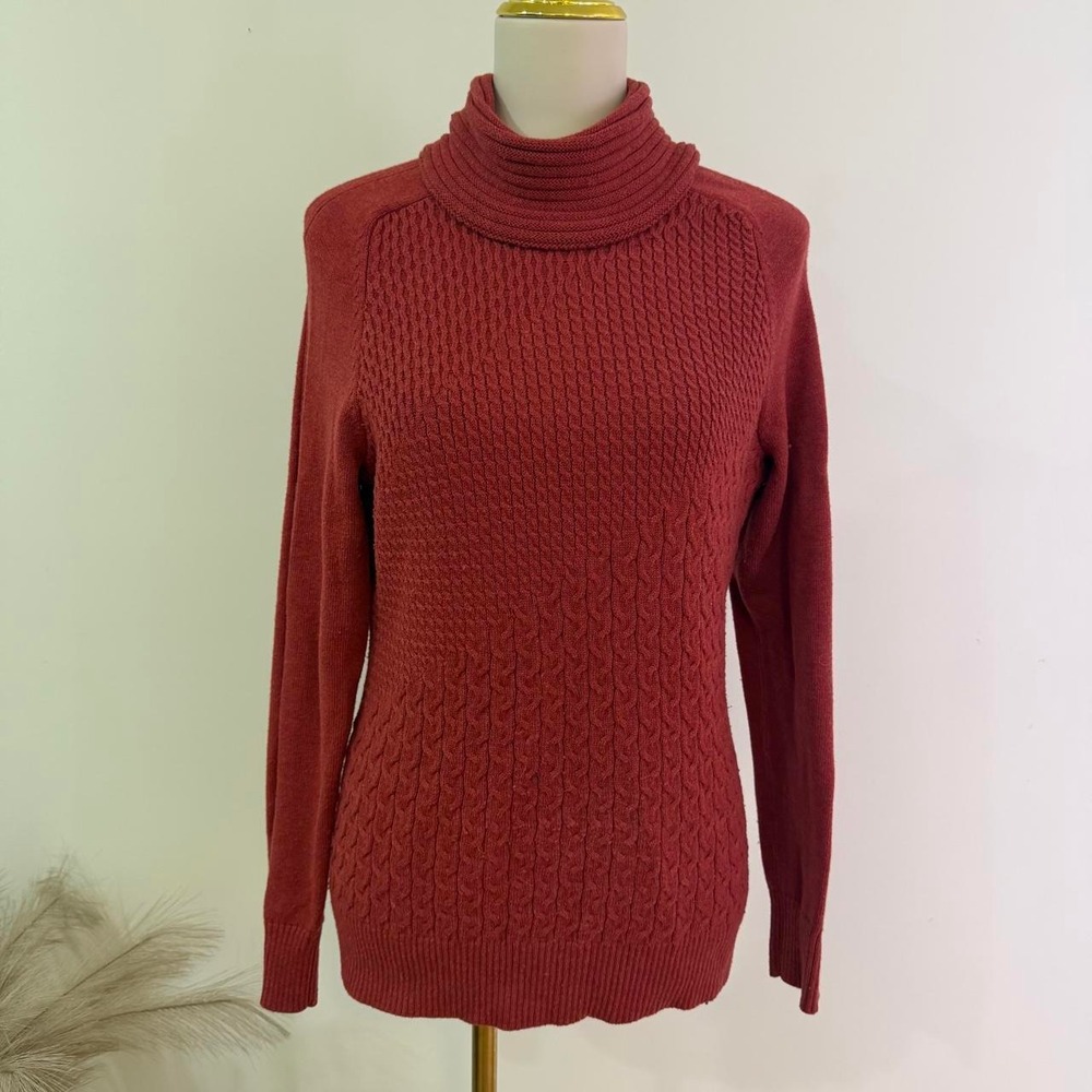 Smartwool Rust Cable Knit Cowl Neck Pullover Sweater Size L